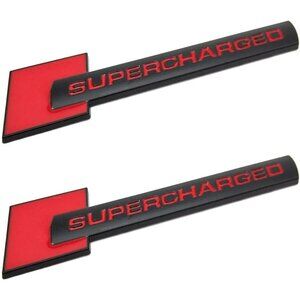 2Pcs Supercharged Emblem Car Logo Trunk Badge Sticker Side Fender Decal Blk Red